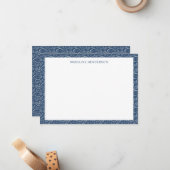 シーペイズリーパターン海ブルーモノグラム ノートカード (正面/裏面インサイチュ)