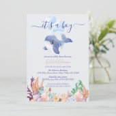 シーホエールウォーターの下の男の子の色ベビーシャワー 招待状 (スタンド正面)