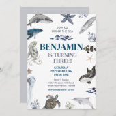 シーホエールシーライフ誕生日パーティーの下 招待状 (正面/裏面)