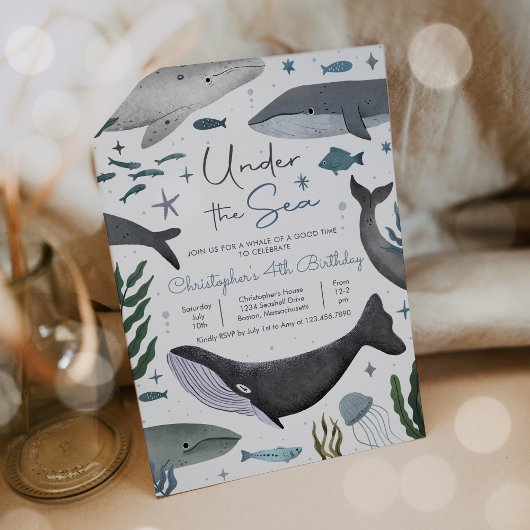 シーホエールシーライフ誕生日パーティーの下 招待状