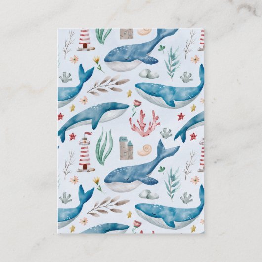 シーホエールブックの下で男の赤ちゃんのベビーシャワー エンクロージャーカード (裏面)