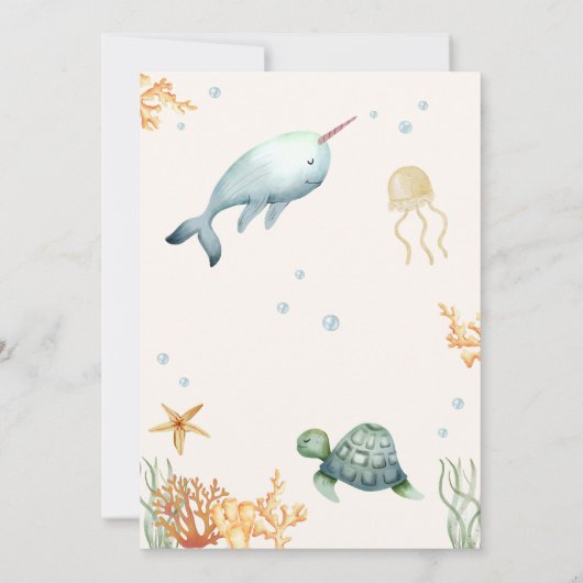 シーホエールボーイ赤ちゃんシャワーの下のアホイー 招待状 (裏面)