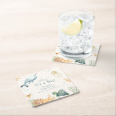 シーホエールボーイ赤ちゃんシャワーの下の中性アホイー スクエアペーパーコースター (インサイチュ)