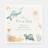 シーホエールボーイ赤ちゃんシャワーの下の中性アホイー スタンダードランチョンナプキン (正面)