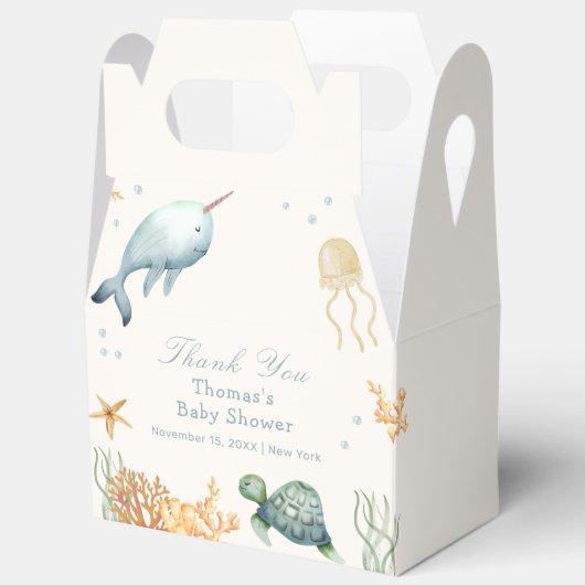 シーホエールボーイ赤ちゃんシャワーの下の中性アホイー フェイバーボックス (見開き)