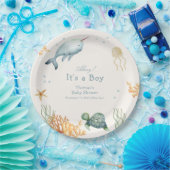 シーホエールボーイ赤ちゃんシャワーの下の中性アホイー ペーパープレート (パーティー)