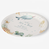 シーホエールボーイ赤ちゃんシャワーの下の中性アホイー ペーパープレート (アングル)