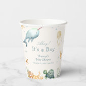 シーホエールボーイ赤ちゃんシャワーの下の中性アホイー 紙コップ (裏面)