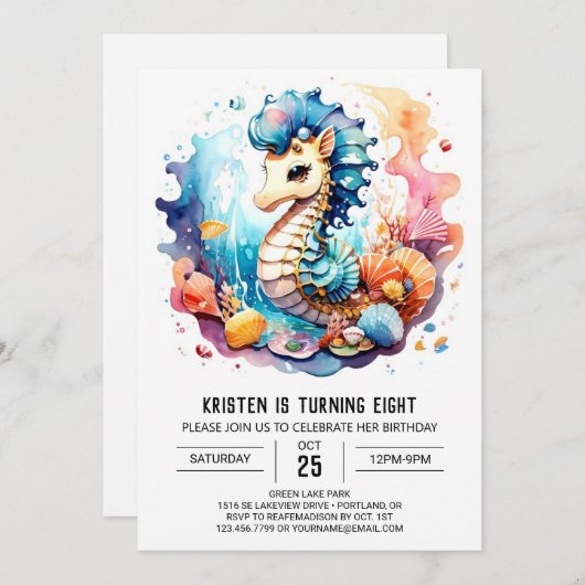 シーホースお洒落アンダーザシー誕生日 招待状 (正面/裏面)