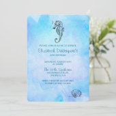 シーホースとシーシェルオンブルーウォーターのカラー誕生日 招待状 (スタンド正面)