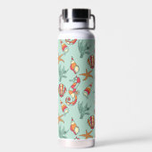 シーホースとシーシェルパターンティール（緑がかった色） ウォーターボトル (背面)
