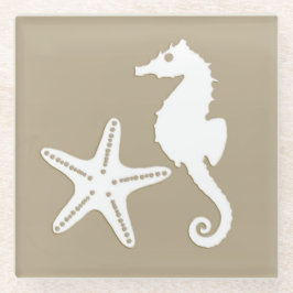 シーホースとヒトデ – タウプタンの白 ガラスコースター