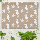 シーホースとヒトデ – タウプタンの白 キッチンタオル (折り畳み)