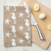 シーホースとヒトデ – タウプタンの白 キッチンタオル (四つ折り)