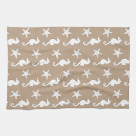 シーホースとヒトデ – タウプタンの白 キッチンタオル