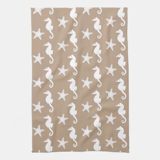 シーホースとヒトデ – タウプタンの白 キッチンタオル (縦)