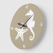 シーホースとヒトデ – タウプタンの白 ラージ壁時計 (傾斜)