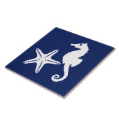 シーホースとヒトデ – ネイビーブルーとホワイト タイル (側面)