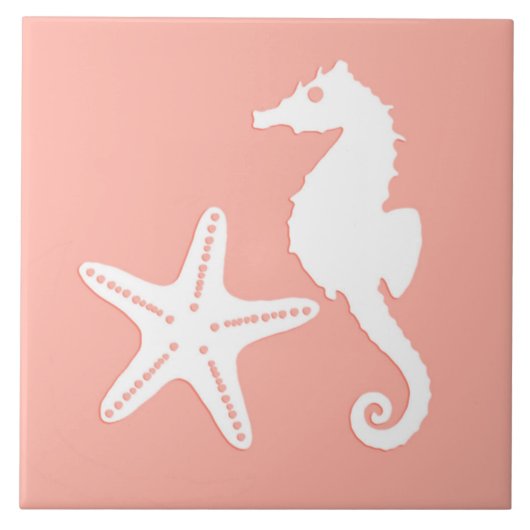 シーホースとヒトデ – ライトコーラルピンク タイル (正面)