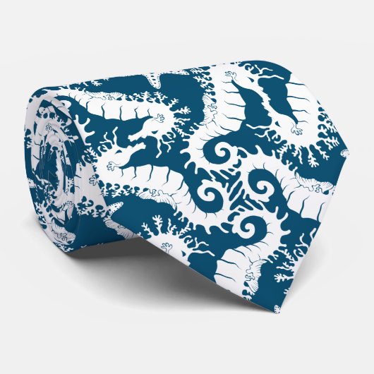 シーホースとヒトデ – 青い海洋生物模様 ネクタイ (ロール)