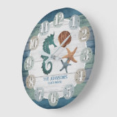 シーホースとビーチウッド航海の – ダークブルーティール(緑がかった色) ラージ壁時計 (傾斜)