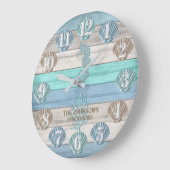 シーホースとビーチウッド航海の – ブルーティール（緑がかった色） ラージ壁時計 (傾斜)