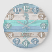 シーホースとビーチウッド航海の – ブルーティール(緑がかった色) ラージ壁時計 (正面)