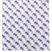 シーホースのネイビーブルー、ピンクの夏のビーチホーム装飾 シャワーカーテン (正面)