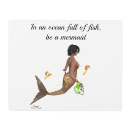 シーホースのメタルウォールアートを備えた可愛い人魚 メタルプリント