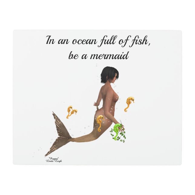 シーホースのメタルウォールアートを備えた可愛い人魚 メタルプリント (正面)