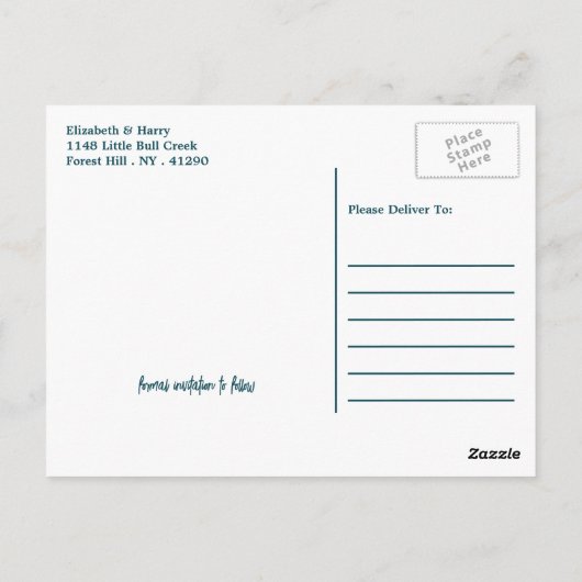 シーホースのロマンス、ビーチ結婚式の日付を保存 ポストカード (裏面)