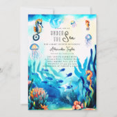 シーホースの下でクラゲかわいい赤ちゃんシャワー 招待状 (正面)