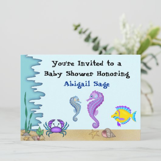 シーホースの下のベビーシャワー招待状の下～男の子 招待状 (スタンド正面)