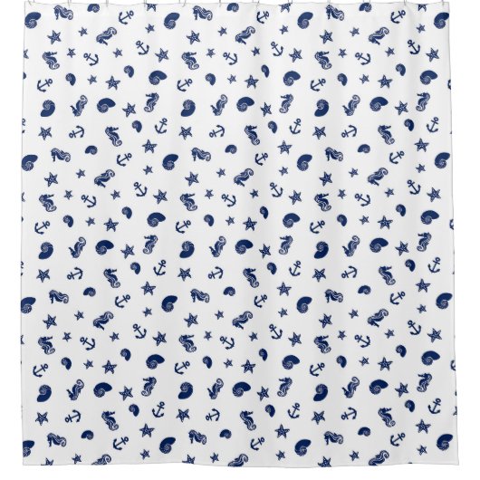 シーホースを使った海洋のモチーフ シャワーカーテン (正面)