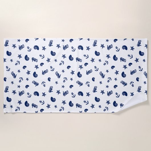 シーホースを使った海洋のモチーフ ビーチタオル (正面)