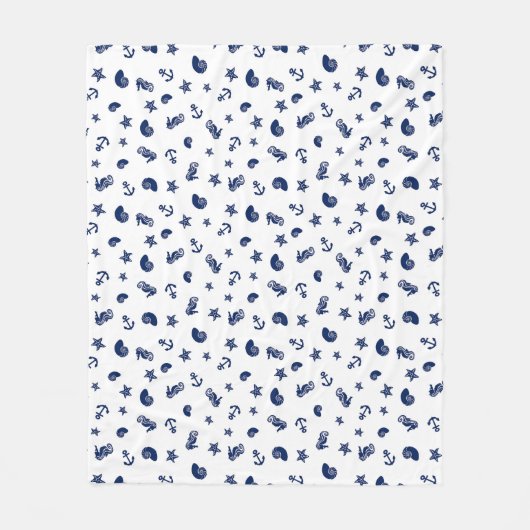 シーホースを使った海洋のモチーフ フリースブランケット (正面)