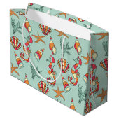 シーホースアンドシーシェルパターンティール（緑がかった色） ラージペーパーバッグ (裏面アングル)