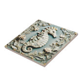 シーホースアールヌーボーフェイクレリーフ、 浮き彫り右向きミント タイル (側面)