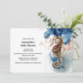 シーホースイラストレーションネイビー金ゴールド水色 招待状 (スタンド正面)