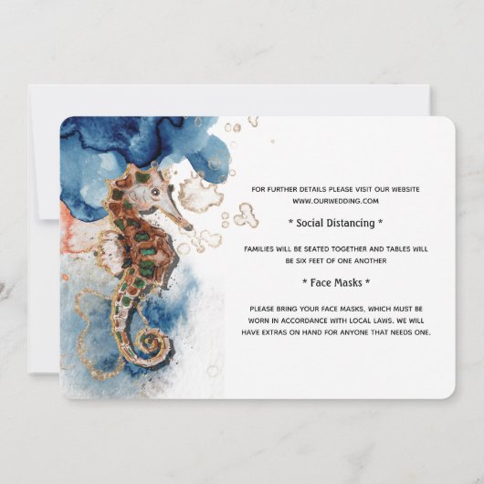 シーホースイラストレーションネイビー金ゴールド水色 招待状 (裏面)