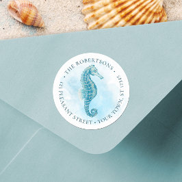 シーホースウォーターカラーラウンド差出人住所ラベル ラウンドシール