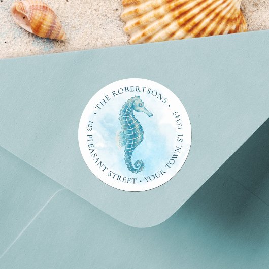 シーホースウォーターカラーラウンド差出人住所ラベル ラウンドシール