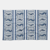 シーホースウッドスクロールズビーチホームデコールネイビーホワイト キッチンタオル (横)