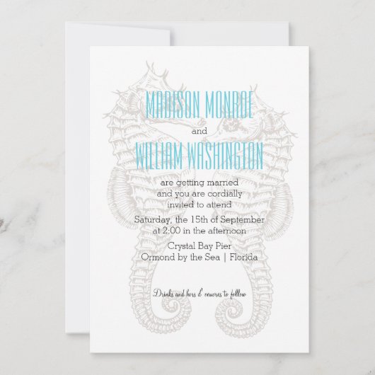 シーホースカップル夏ビーチ結婚式 招待状 (正面)