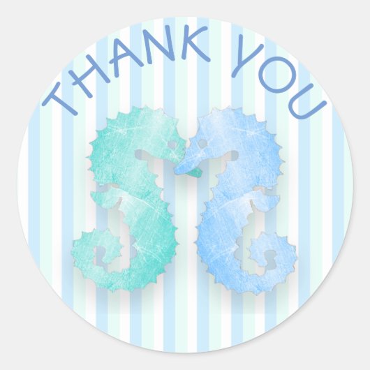 シーホースカップル青い緑のシーホースキスシール ラウンドシール (正面)