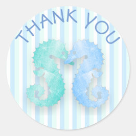 シーホースカップル青い緑のシーホースキスシール ラウンドシール