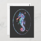 シーホースカラフルイラストレーション水中アート ポストカード (正面/裏面)