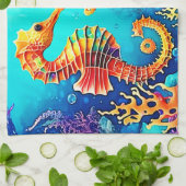 シーホースカラフルペアデザイン キッチンタオル (折り畳み)