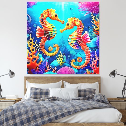 シーホースカラフルペアデザイン キャンバスプリント (インサイチュ (寝室))