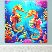 シーホースカラフルペアデザイン キャンバスプリント (インサイチュ (ウッドフロア))